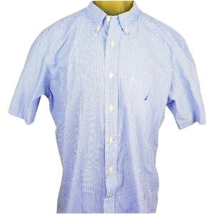 Nautica 100% Cotton Blue Checker Button Down Shirt
